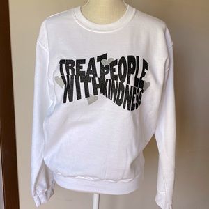 Inspirational women’s white sweatshirt with glitter print message, l/s, SMALL